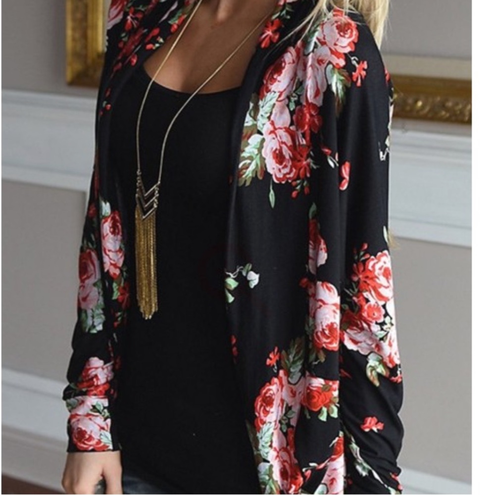 Rose Floral Black Cardigan
